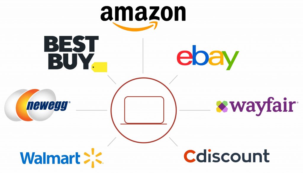 marketplaces amazon wayfair bestbuy ebay walmart cdiscount newegg laptop icon